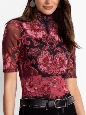 NWT JOHNNY WAS MESH ELBOW SLEEVE MOCK NECK